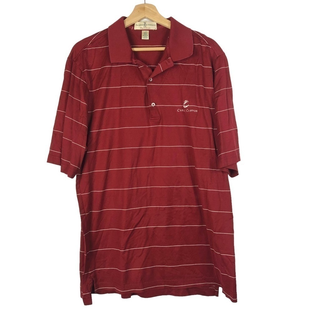 Fairway & Greene Red Stripe Coral Canyon Golf Course Short Sleeve Polo‎ L